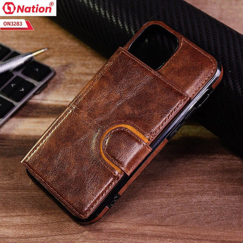 iPhone 13 Mini Cover - Brown - ONation Ultra Series - Multi-Purpose Premium Leather Ultra Wallet Soft Case With Card Holders and Phone Stand