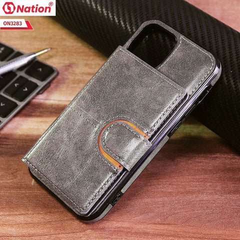 iPhone 13 Mini Cover - Gray - ONation Ultra Series - Multi-Purpose Premium Leather Ultra Wallet Soft Case With Card Holders and Phone Stand