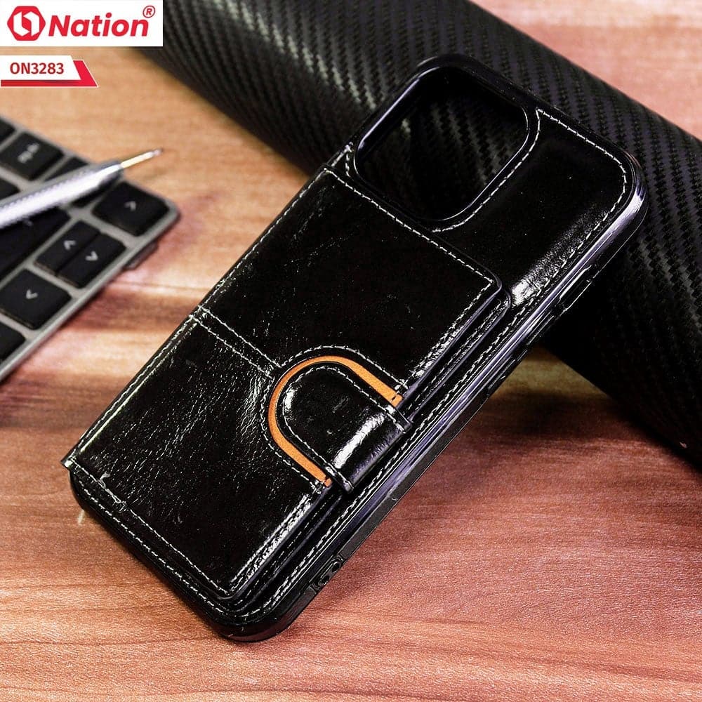 iPhone 13 Pro Cover - Black - ONation Ultra Series - Multi-Purpose Premium Leather Ultra Wallet Soft Case With Card Holders and Phone Stand