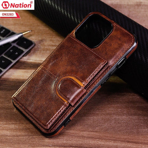 iPhone 13 Pro Cover - Brown - ONation Ultra Series - Multi-Purpose Premium Leather Ultra Wallet Soft Case With Card Holders and Phone Stand