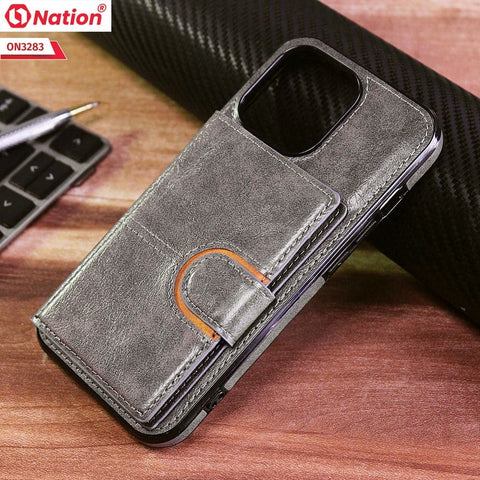 iPhone 13 Pro Cover - Gray - ONation Ultra Series - Multi-Purpose Premium Leather Ultra Wallet Soft Case With Card Holders and Phone Stand