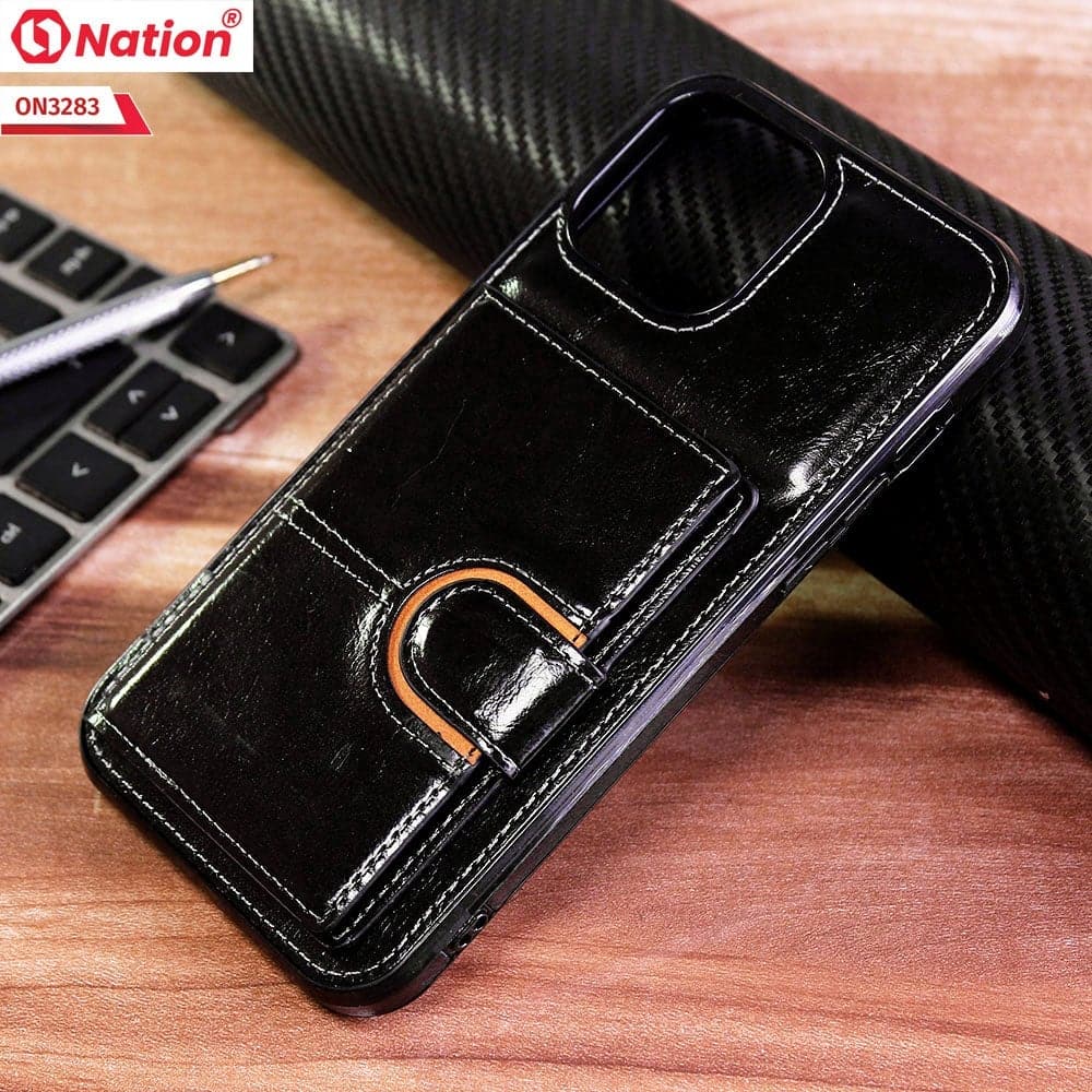 iPhone 13 Pro Max Cover - Black - ONation Ultra Series - Multi-Purpose Premium Leather Ultra Wallet Soft Case With Card Holders and Phone Stand