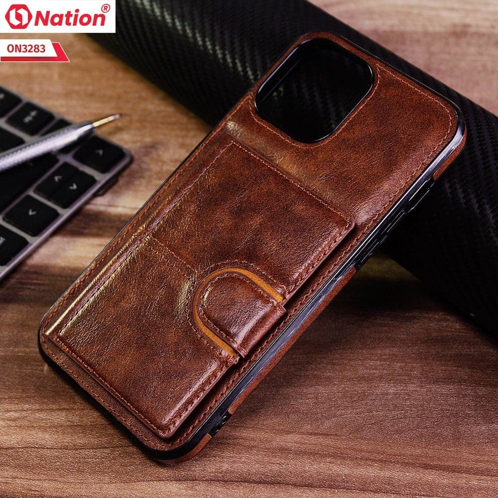 iPhone 13 Pro Max Cover - Brown - ONation Ultra Series - Multi-Purpose Premium Leather Ultra Wallet Soft Case With Card Holders and Phone Stand