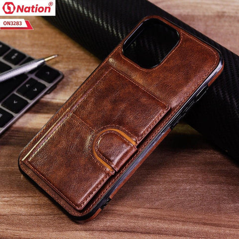 iPhone 13 Pro Max Cover - Brown - ONation Ultra Series - Multi-Purpose Premium Leather Ultra Wallet Soft Case With Card Holders and Phone Stand