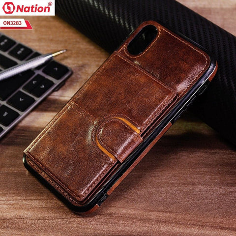 iPhone iPhone XS / X Cover - Brown - ONation Ultra Series - Multi-Purpose Premium Leather Ultra Wallet Soft Case With Card Holders and Phone Stand
