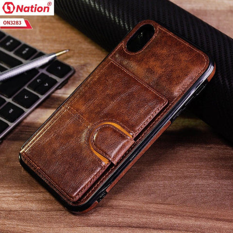 iPhone XR Cover - Brown - ONation Ultra Series - Multi-Purpose Premium Leather Ultra Wallet Soft Case With Card Holders and Phone Stand