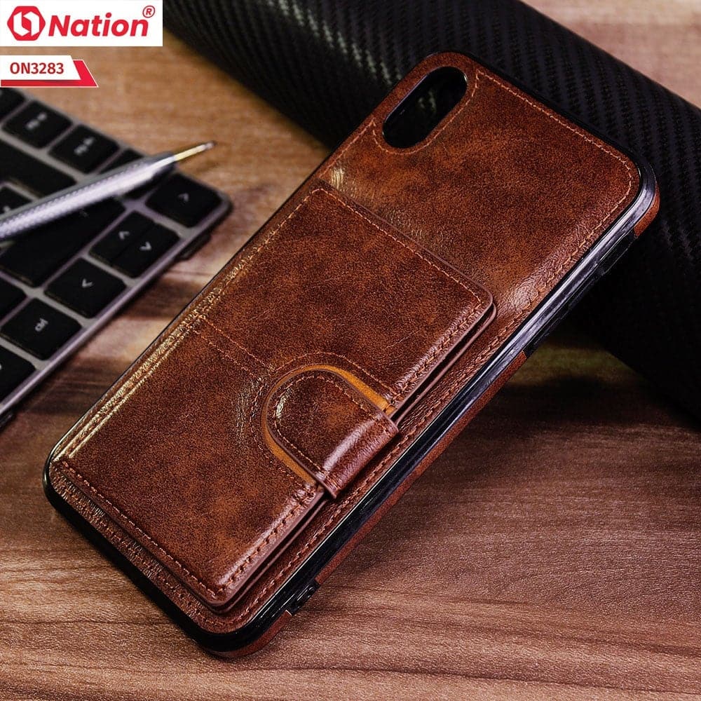 iPhone XS Max Cover - Brown - ONation Ultra Series - Multi-Purpose Premium Leather Ultra Wallet Soft Case With Card Holders and Phone Stand