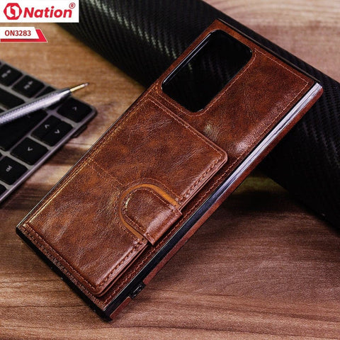 Samsung Note 20 Ultra Cover - Brown - ONation Ultra Series - Multi-Purpose Premium Leather Ultra Wallet Soft Case With Card Holders and Phone Stand