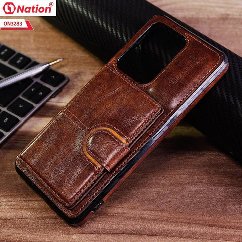Samsung Galaxy S20 Ultra Cover - Brown - ONation Ultra Series - Multi-Purpose Premium Leather Ultra Wallet Soft Case With Card Holders and Phone Stand