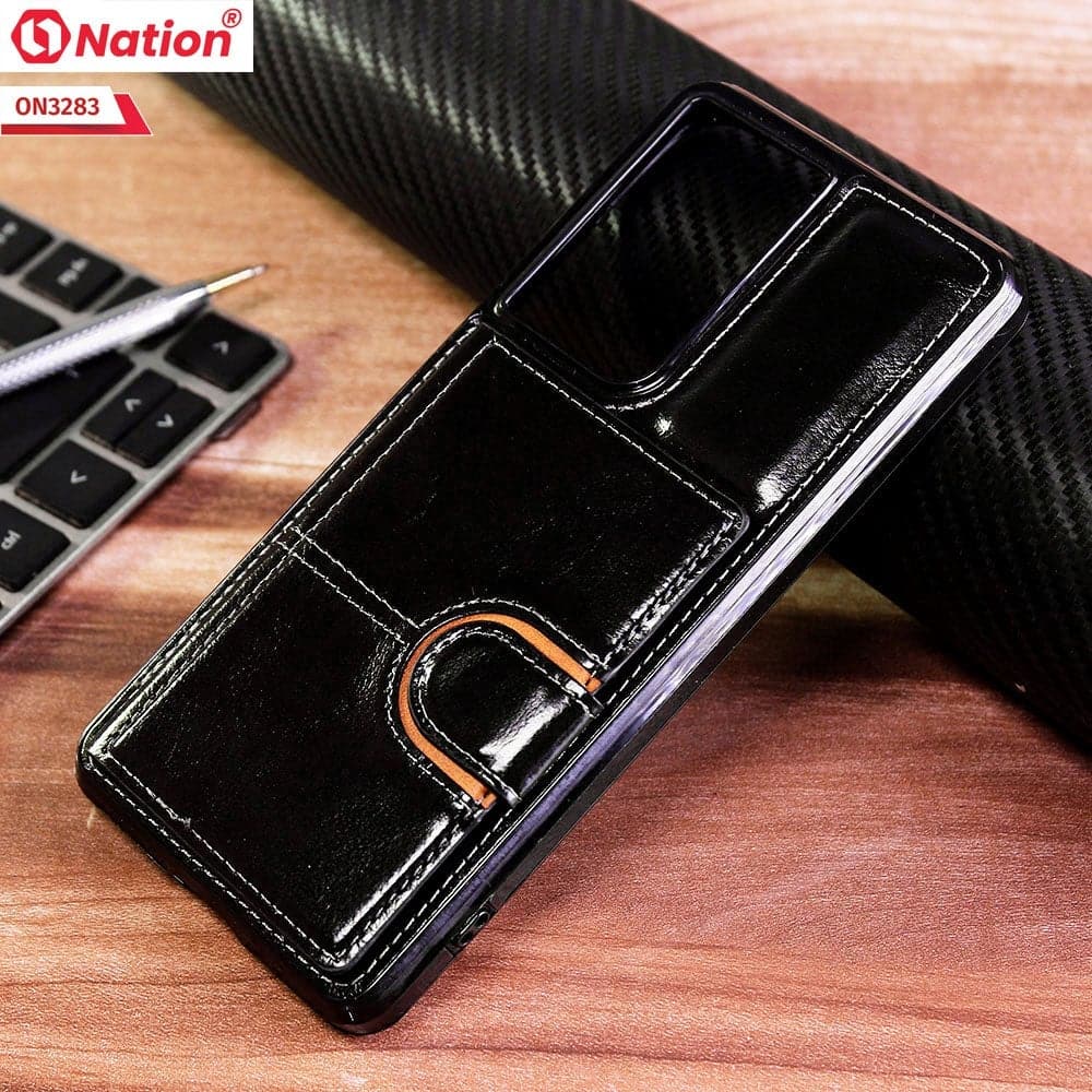 Samsung Galaxy S21 Ultra 5G Cover - Black - ONation Ultra Series - Multi-Purpose Premium Leather Ultra Wallet Soft Case With Card Holders and Phone Stand