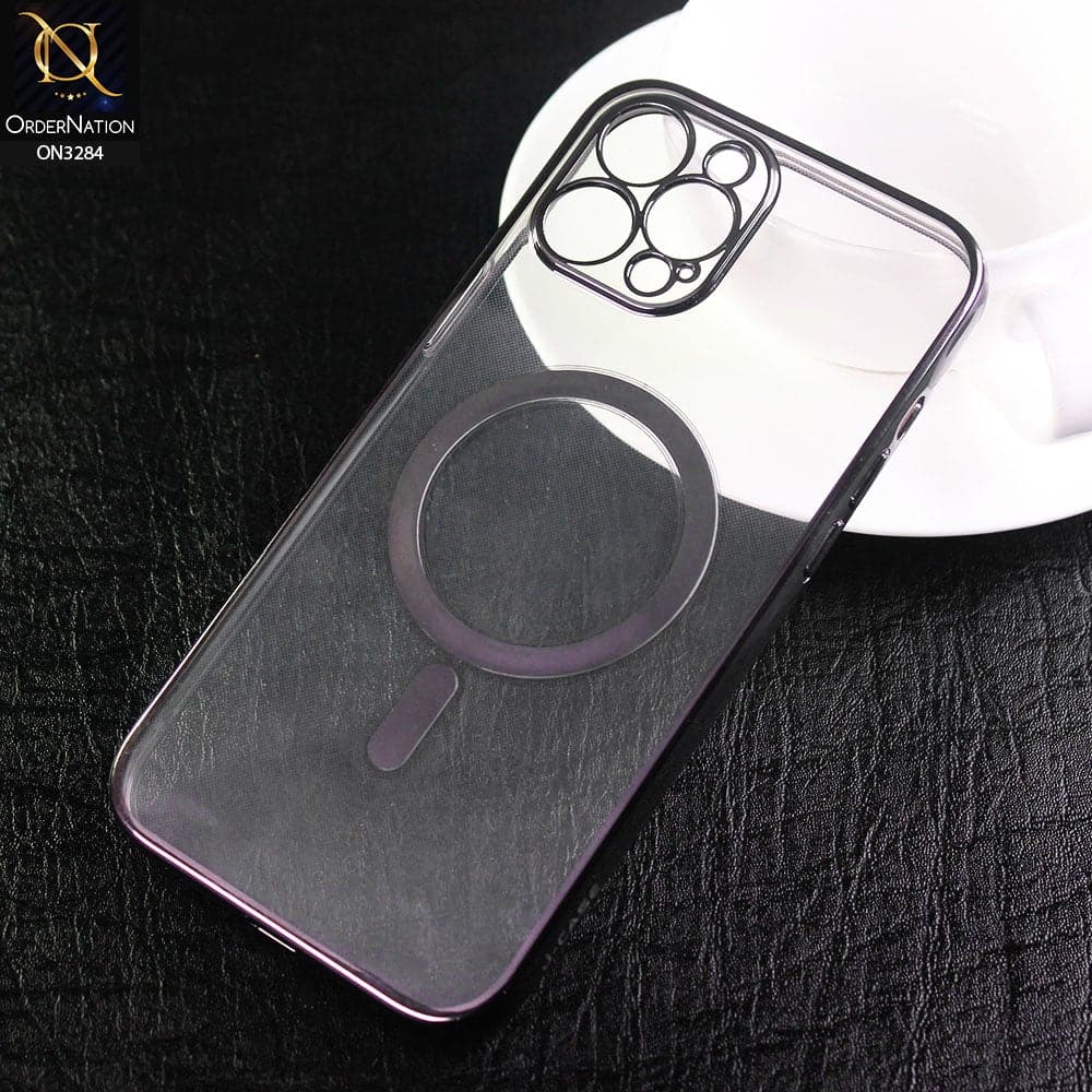 iPhone 12 Pro Max Cover - Black - J-Case Official Magsafe Electroplated Borders Camera Protection Soft Clear Case