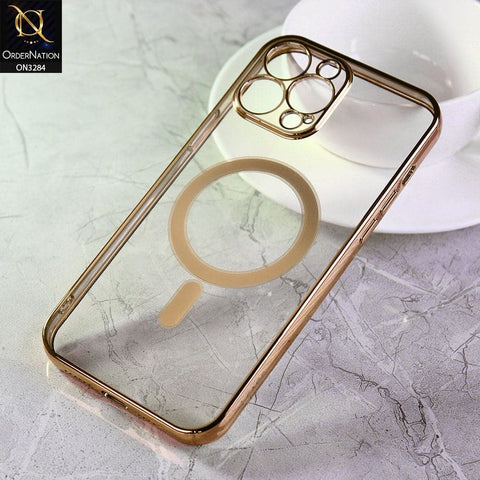 iPhone 12 Pro Max Cover - Golden - J-Case Official Magsafe Electroplated Borders Camera Protection Soft Clear Case