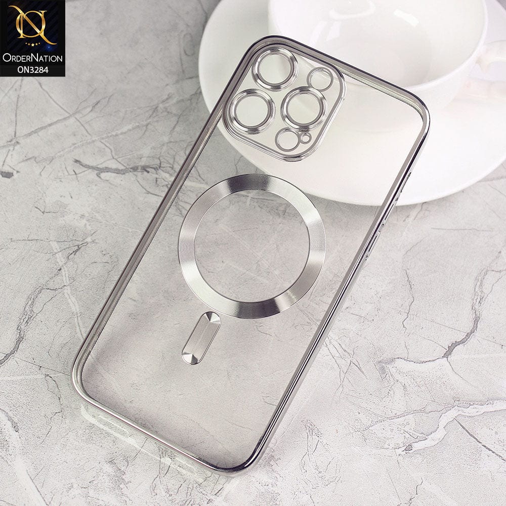 iPhone 14 Pro Cover - Silver - J-Case Electroplated Borders Camera Protection Soft Clear Case (Mag Safe Notification not Enabled)