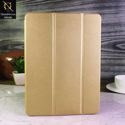 iPad 10.2 / iPad 9 (2021) Cover - Golden - Soft PU Leather Smart Book Foldable Case with Pen Holder