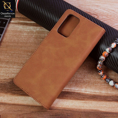 Realme XT Cover - Light Brown - ONation Business Flip Series - Premium Magnetic Leather Wallet Flip book Card Slots Soft Case