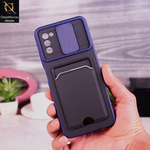 Samsung Galaxy A02s Cover - Blue - Soft Border Semi Hard Back Camera Slider Protection Case with Card Holder