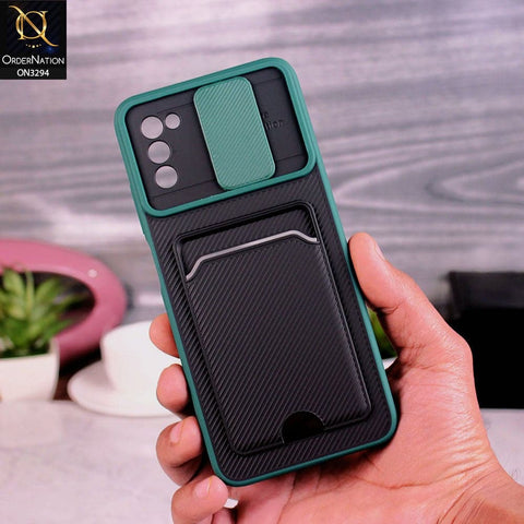Samsung Galaxy M02s Cover - Green - Soft Border Semi Hard Back Camera Slider Protection Case with Card Holder