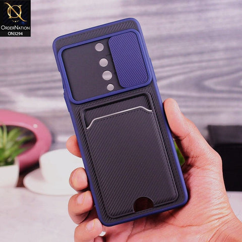 OnePlus 8 4G Cover - Blue - Soft Border Semi Hard Back Camera Slider Protection Case with Card Holder