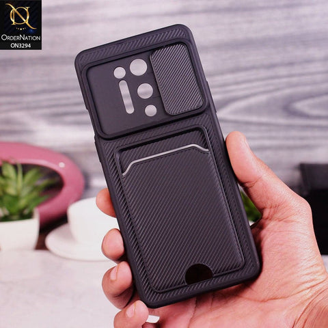 OnePlus 8 Pro Cover - Black - Soft Border Semi Hard Back Camera Slider Protection Case with Card Holder