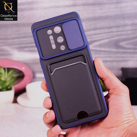 OnePlus 8 Pro Cover - Blue - Soft Border Semi Hard Back Camera Slider Protection Case with Card Holder
