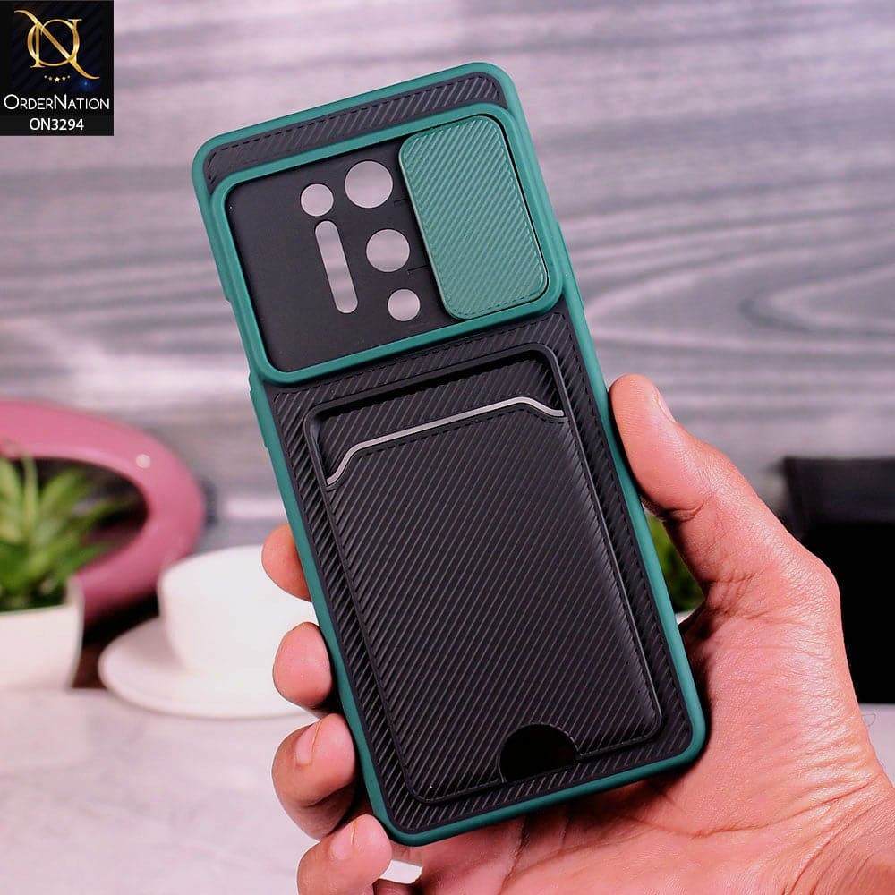 OnePlus 8 Pro Cover - Green - Soft Border Semi Hard Back Camera Slider Protection Case with Card Holder