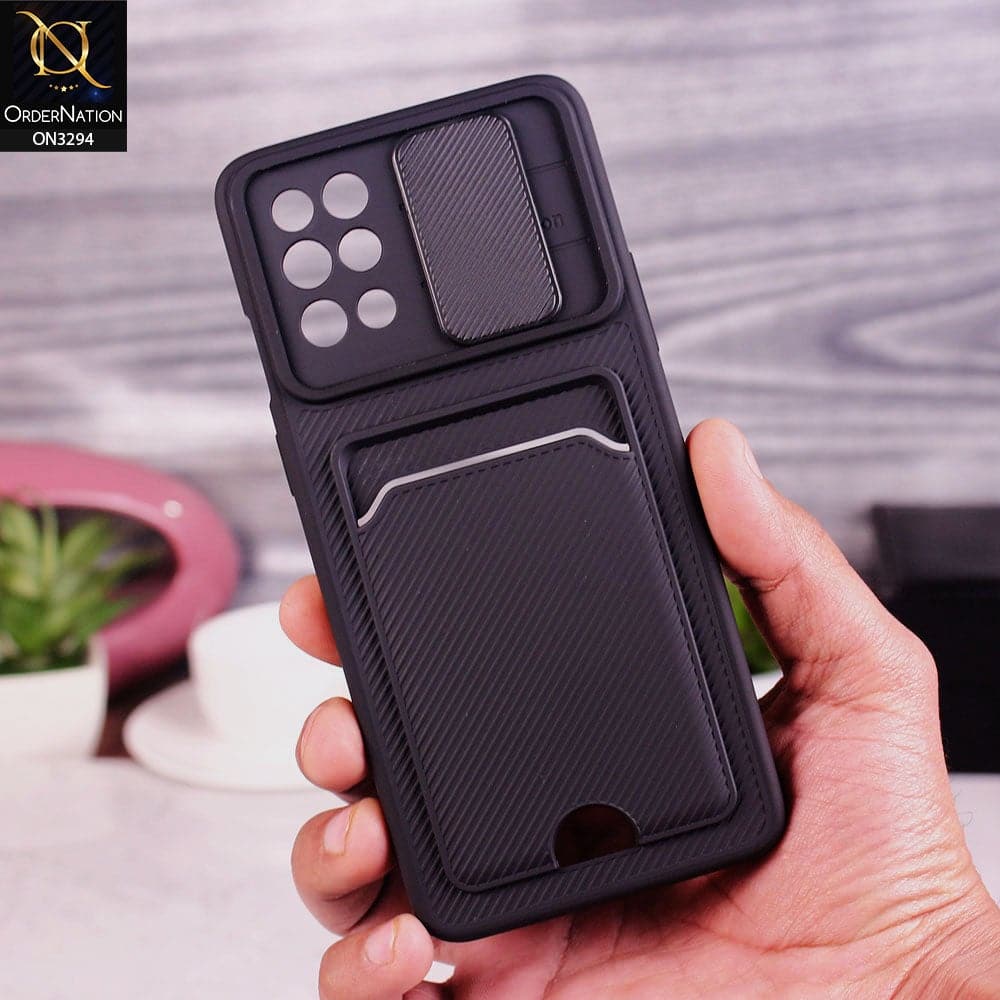 OnePlus 8T Cover - Black - Soft Border Semi Hard Back Camera Slider Protection Case with Card Holder