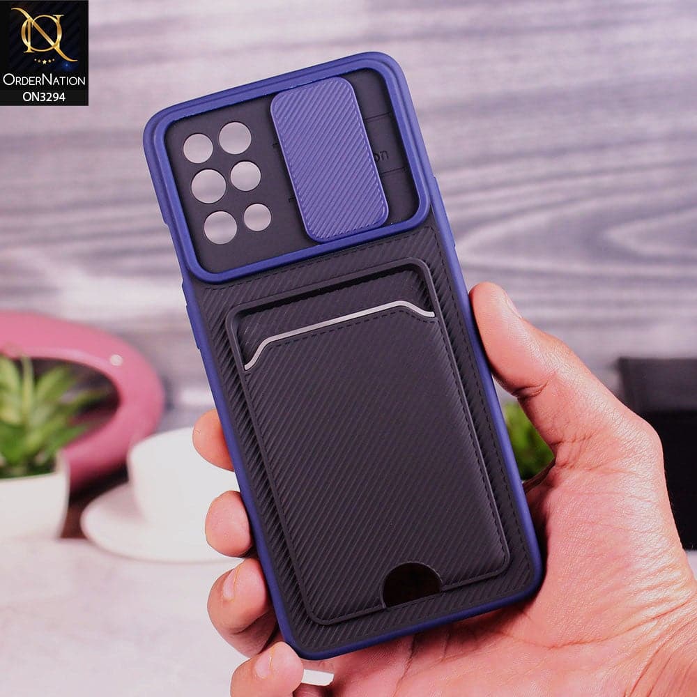 OnePlus 8T Cover - Blue - Soft Border Semi Hard Back Camera Slider Protection Case with Card Holder