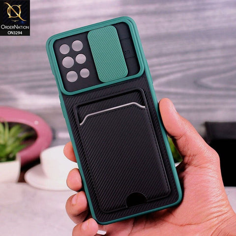 OnePlus 8T Cover - Green - Soft Border Semi Hard Back Camera Slider Protection Case with Card Holder