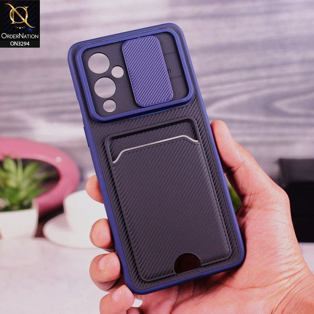 OnePlus 9 Cover - Blue - Soft Border Semi Hard Back Camera Slider Protection Case with Card Holder