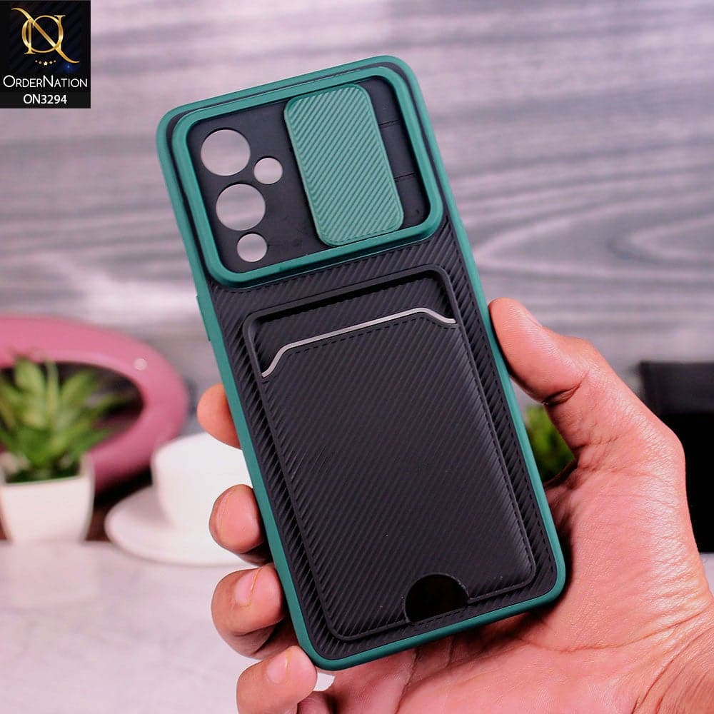 OnePlus 9 Cover - Green - Soft Border Semi Hard Back Camera Slider Protection Case with Card Holder