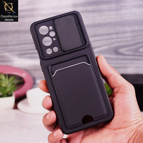 OnePlus 9 Pro Cover - Black - Soft Border Semi Hard Back Camera Slider Protection Case with Card Holder