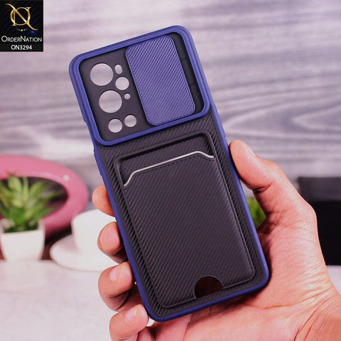 OnePlus 9 Pro Cover - Blue - Soft Border Semi Hard Back Camera Slider Protection Case with Card Holder