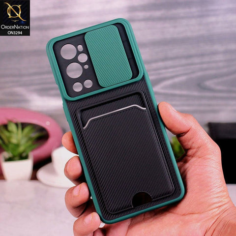 OnePlus 9 Pro Cover - Green - Soft Border Semi Hard Back Camera Slider Protection Case with Card Holder