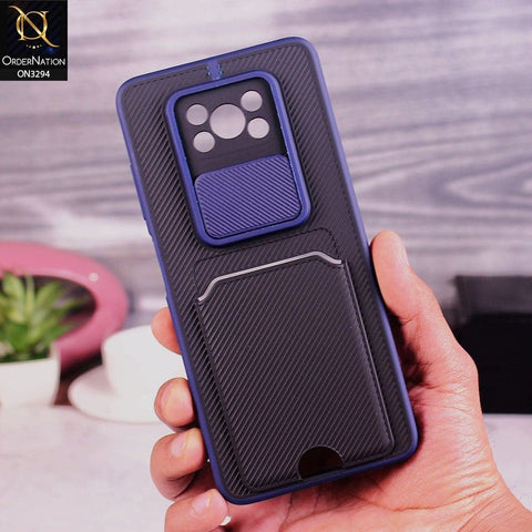 Xiaomi Poco X3 Cover - Blue - Soft Border Semi Hard Back Camera Slider Protection Case with Card Holder