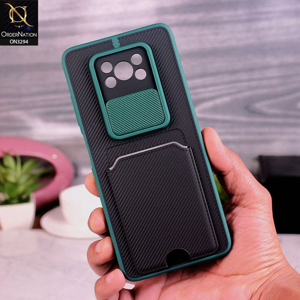 Xiaomi Poco X3 Cover - Green - Soft Border Semi Hard Back Camera Slider Protection Case with Card Holder