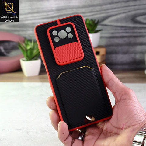Xiaomi Poco X3 Pro Cover - Red - Soft Border Semi Hard Back Camera Slider Protection Case with Card Holder