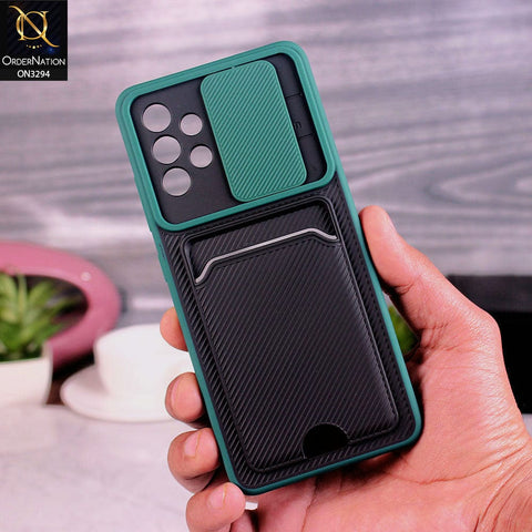 Samsung Galaxy A72 Cover - Green - Soft Border Semi Hard Back Camera Slider Protection Case with Card Holder