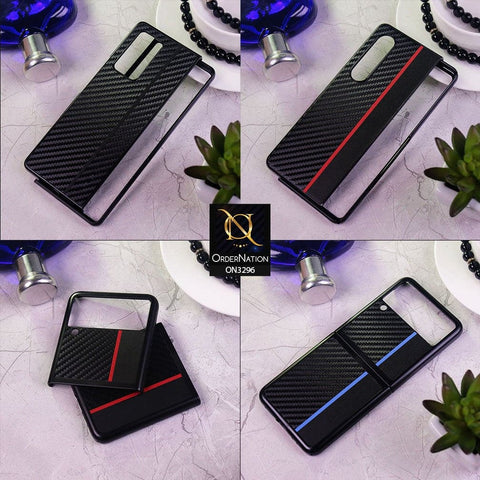 Samsung Galaxy Z Fold 3 5G Cover - Design 2 - Carbon Fiber Texture Hybrid PU Leather Hard Case