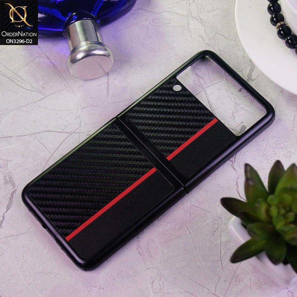 Samsung Galaxy Z Flip 3 5G Cover - Design 2 - Carbon Fiber Texture Hybrid PU Leather Hard Case