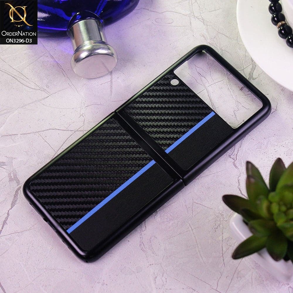 Samsung Galaxy Z Flip 3 5G Cover - Design 3 - Carbon Fiber Texture Hybrid PU Leather Hard Case