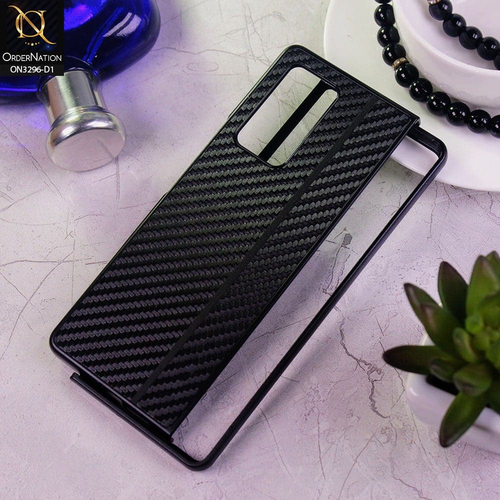 Samsung Galaxy Z Fold 2 5G Cover - Design 1 - Carbon Fiber Texture Hybrid PU Leather Hard Case