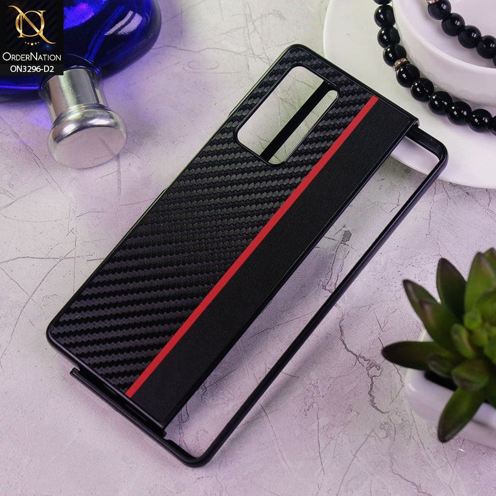 Samsung Galaxy Z Fold 2 5G Cover - Design 2 - Carbon Fiber Texture Hybrid PU Leather Hard Case