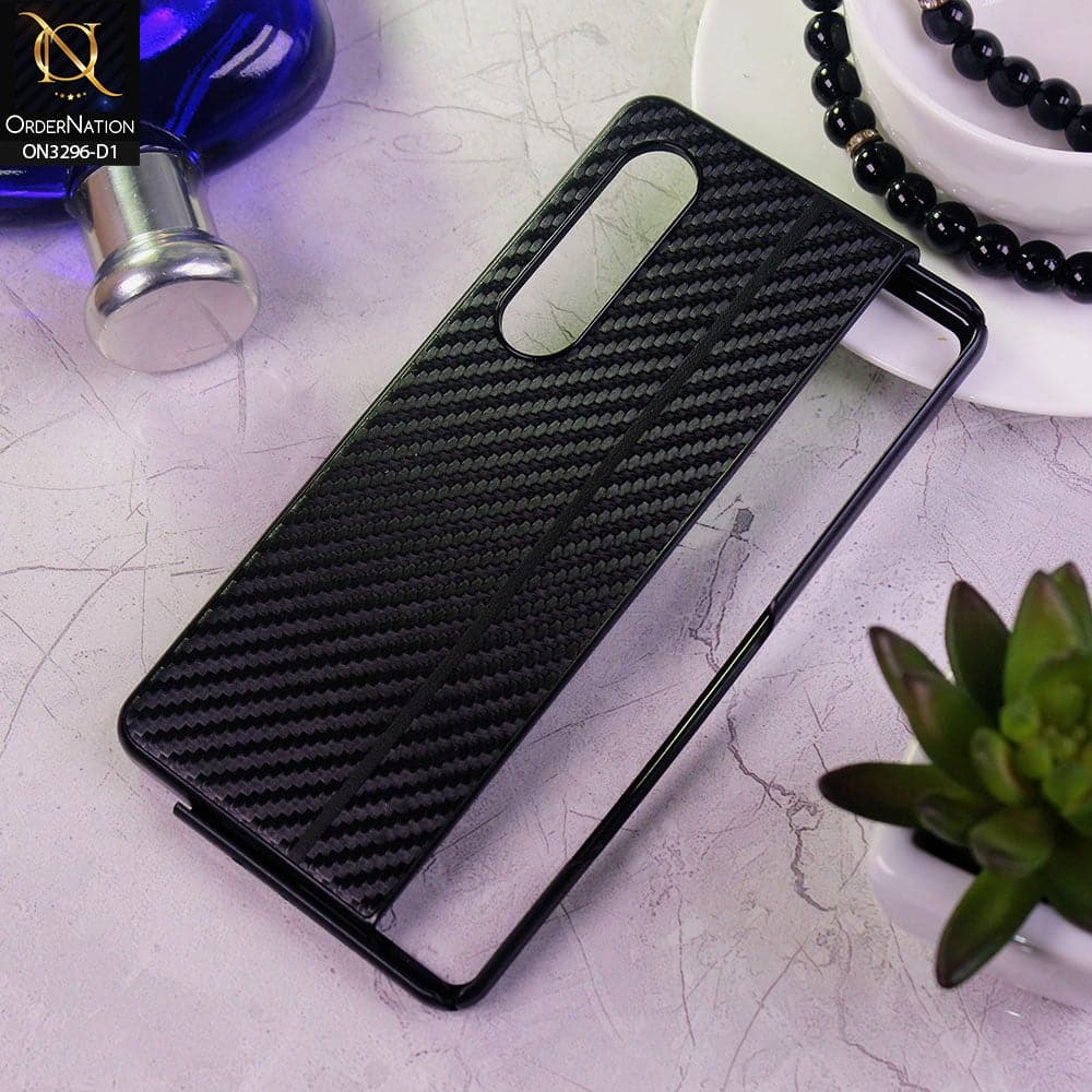 Samsung Galaxy Z Fold 3 5G Cover - Design 1 - Carbon Fiber Texture Hybrid PU Leather Hard Case
