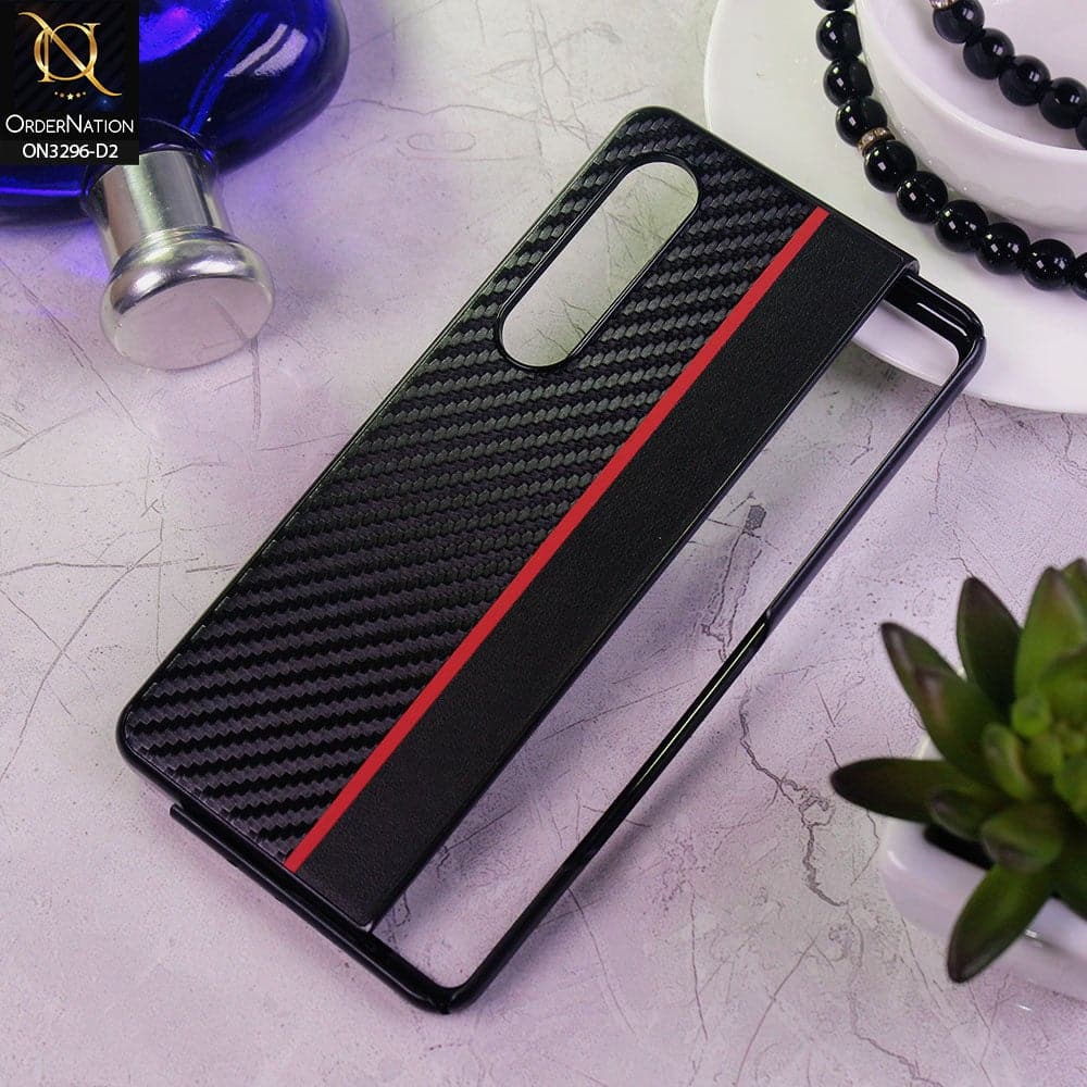 Samsung Galaxy Z Fold 3 5G Cover - Design 2 - Carbon Fiber Texture Hybrid PU Leather Hard Case