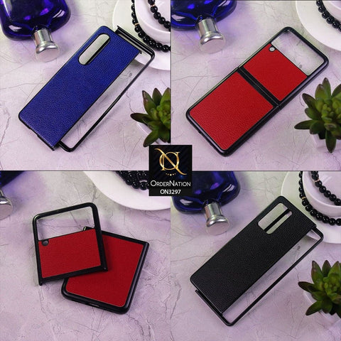 Samsung Galaxy Z Flip 3 5G Cover - Black - Luxury PU Leather Texture Hard Case