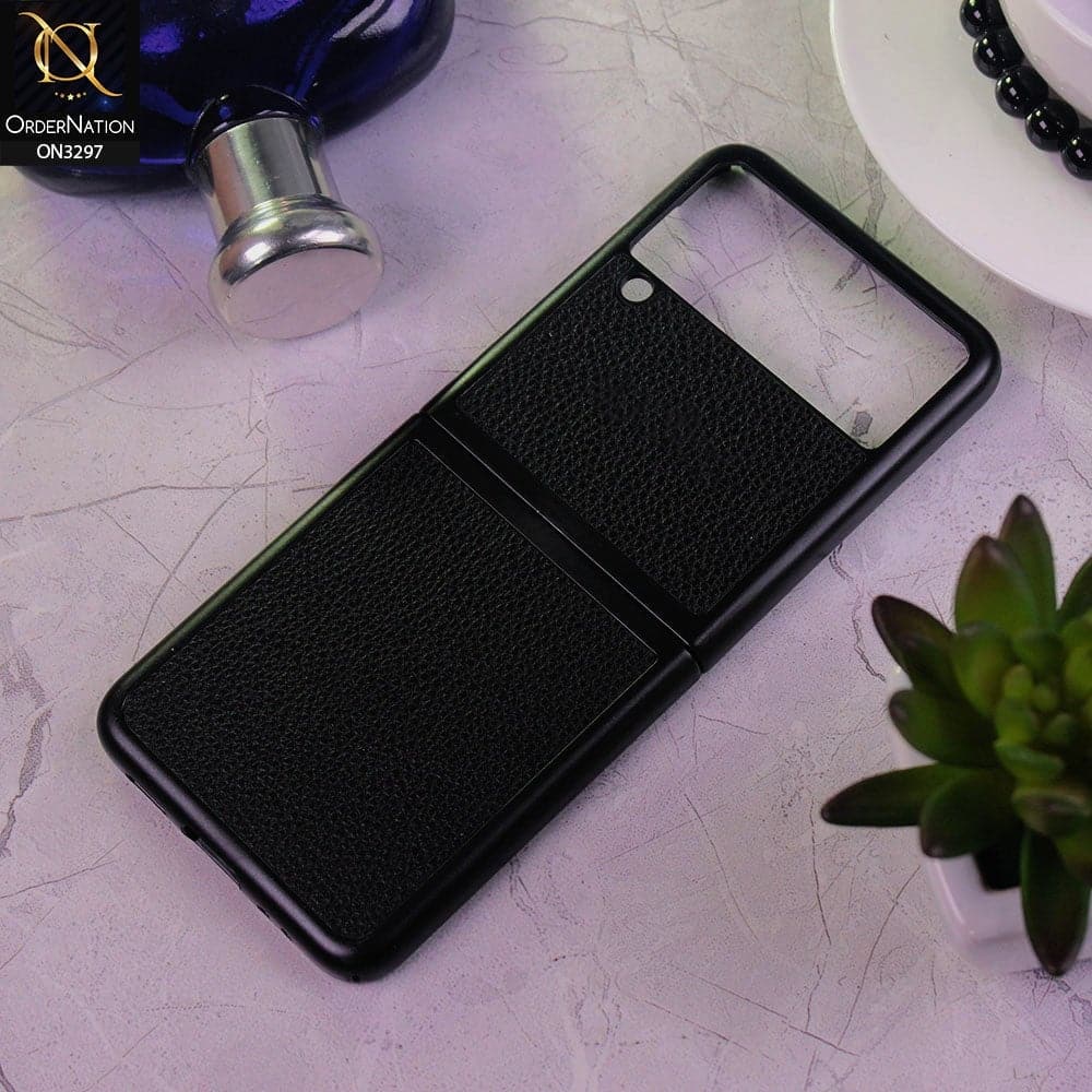 Samsung Galaxy Z Flip 3 5G Cover - Black - Luxury PU Leather Texture Hard Case