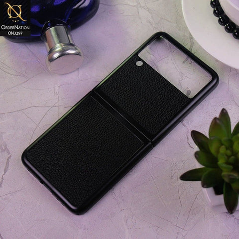 Samsung Galaxy Z Flip 3 5G Cover - Black - Luxury PU Leather Texture Hard Case