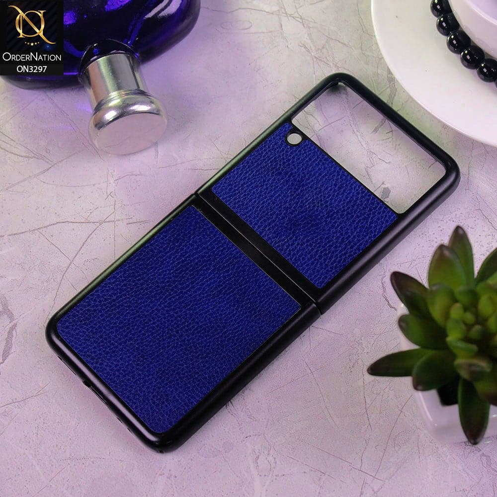 Samsung Galaxy Z Flip 3 5G Cover - Blue - Luxury PU Leather Texture Hard Case