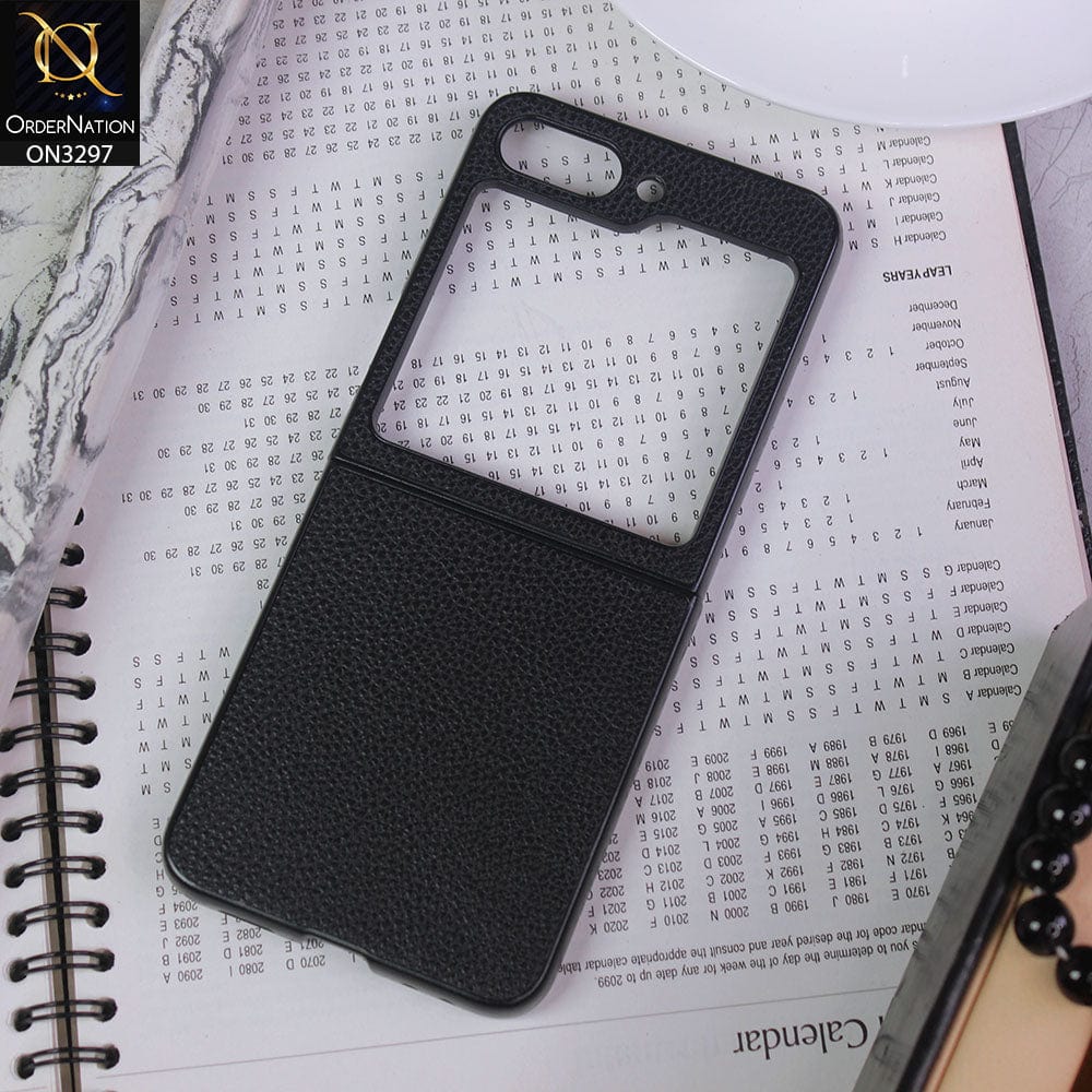 Samsung Galaxy Z Flip 5 5G Cover - Black - Luxury PU Leather Texture Hard Case