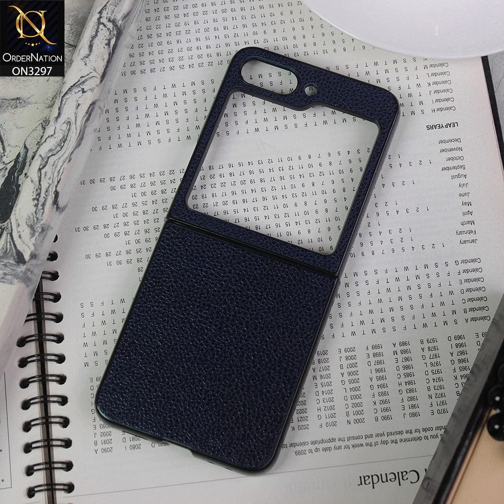 Samsung Galaxy Z Flip 5 5G Cover - Dark Blue - Luxury PU Leather Texture Hard Case